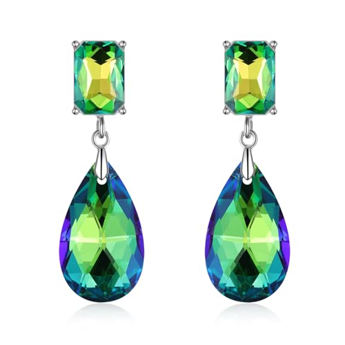 Crystal Heart Teardrop Dangle Earrings for Women Hypoallergenic Multicolor Cubic Zirconia Drop Earrings for Wedding Prom Party Daily Wear - color: Teardropgreen