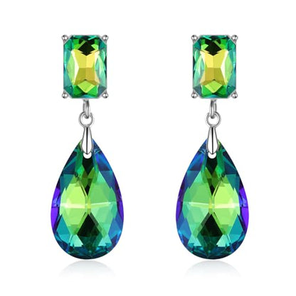 Crystal Heart Teardrop Dangle Earrings for Women Hypoallergenic Multicolor Cubic Zirconia Drop Earrings for Wedding Prom Party Daily Wear - color: Teardropgreen