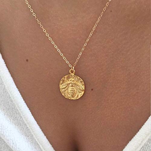 Turandoss Gold Layered Necklaces for Women - 14K Gold Plated Handmade Multilayer Bar Pearls Coin Disc Moon Butterfly Medallion Adjustable Dainty Layered Choker Necklaces for Women Jewelry - style: 2PCS - Small Bee&Big Bee