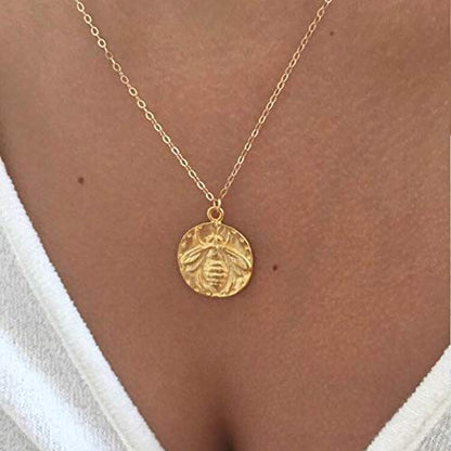 Turandoss Gold Layered Necklaces for Women - 14K Gold Plated Handmade Multilayer Bar Pearls Coin Disc Moon Butterfly Medallion Adjustable Dainty Layered Choker Necklaces for Women Jewelry - style: 2PCS - Small Bee&Big Bee