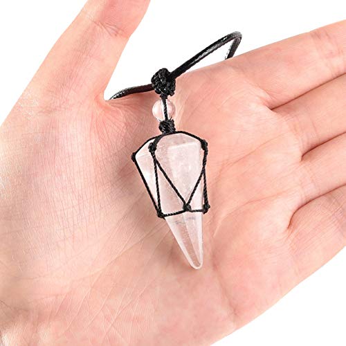 Top Plaza Mens Necklace, Crystal Gemstone Protection Pendant Necklace | Healing Crystals Necklace for Men Adjustable 6 Facet Pointed Necklace Energy Natural Quartz Protect Jewelry Gifts - color: Black Rope - Clear Quartz+Black Obsidian