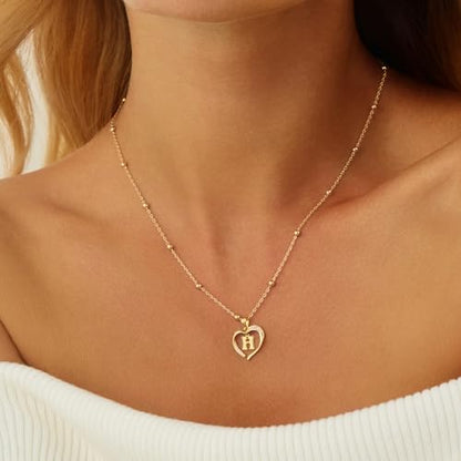 Cicy Bell Womens Heart Initial Necklace 18k Gold Plated | Personalized Letter Pendant, 17.7'' with 2'' Extender - color: Style 2-H-Gold