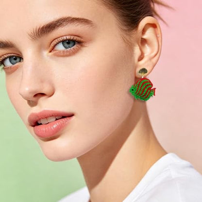Cute Acrylic Tropical Fish Earrings Creative Parrot Hornbill Drop Dangle Earrings Stylish Animal Statement Earrings Daily Wear Jewelry for Women - color: Red Green Fish