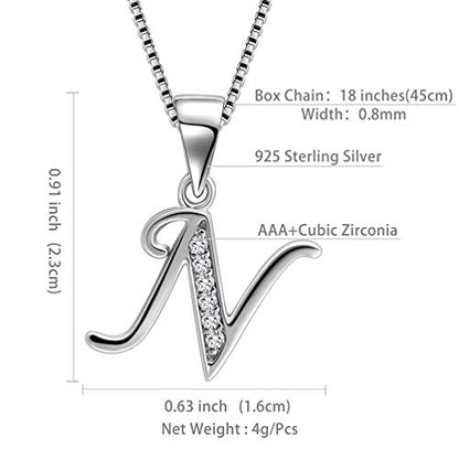 Aurora Tears Letter Necklace Initial 925 Sterling Silver Alphabet Pendant Crystal Name Gift Women Cubic Zirconia Jewelry - color: N