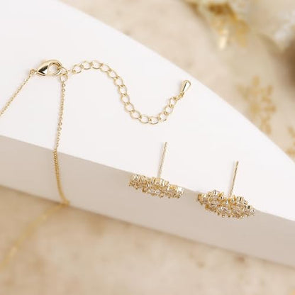 Gold Silver Stud Earrings Pendent Necklace Sets for Women, Dainty Rhinestone Crystal Necklace Earing Jewelry Set Wedding Accessories Fashion Holiday Gift - color: snowflakegold