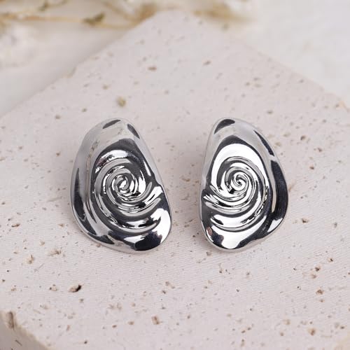 Jean Beau Chunky Gold Stud Earrings for Women Trendy Gold Plated Dangle Drop Prom Birthday Fashion Office Jewelry Gift - color: Shell