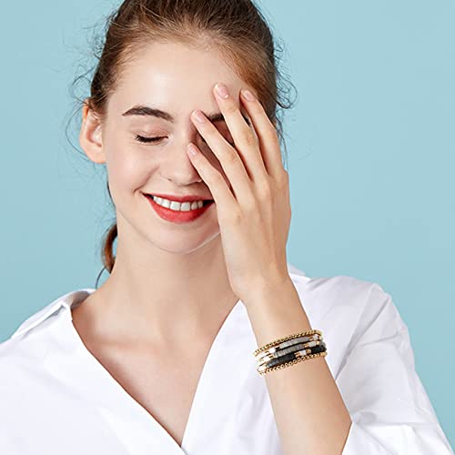 GOOJIDS Surfer Heishi Clay Bead Bracelets for Women Bohemian Stackable Gold Plated Beaded Stretch Bracelets Elastic Layering Friendship Bracelets Set Boho Jewelry - color: B-Grey Surfer Color &Gold Bead