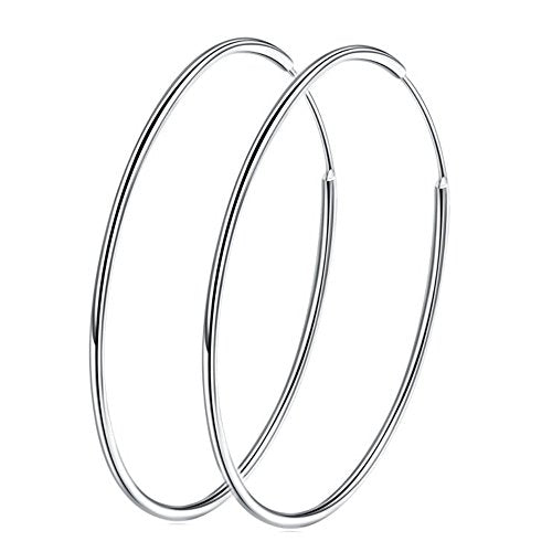 Chic 925 Sterling Silver Big Hoop Earrings Minimalist Round Circle Endless Large Huggie Hoops Statement Earrings 50/60/70/90mm Hypoallergenic Fashion Jewelry Gifts for Women Girls - style: 70mm