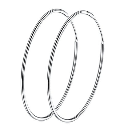 Chic 925 Sterling Silver Big Hoop Earrings Minimalist Round Circle Endless Large Huggie Hoops Statement Earrings 50/60/70/90mm Hypoallergenic Fashion Jewelry Gifts for Women Girls - style: 70mm