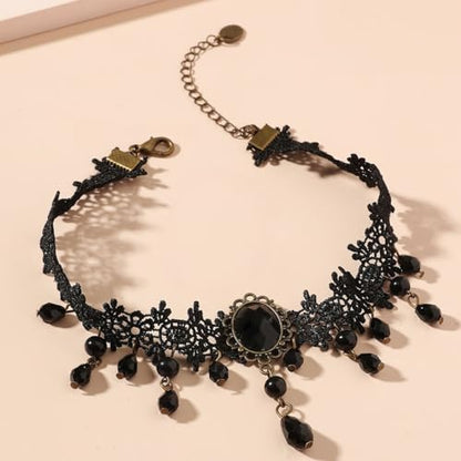 Gothic Black Choker Necklace, Elegant Lace Collar Design, Adjustable Velvet Ribbon, Dark Jewelry for Women, Unique Goth Gifts - style: Black Diamond