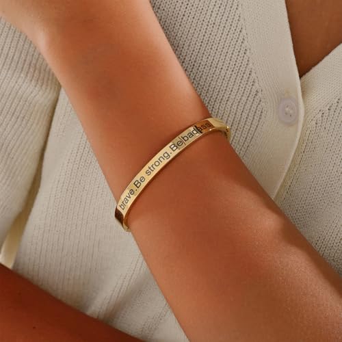 Inspirational Christian Bracelet for Women, Oval Engraved Bible Verse Love Bangle Cuff, Faith Scripture Jewelry, Religious Encouragement Gift for Mom Daughter Sister Friend - color: Be brave.Be strong.Be badass.-Oval Bangle Gold