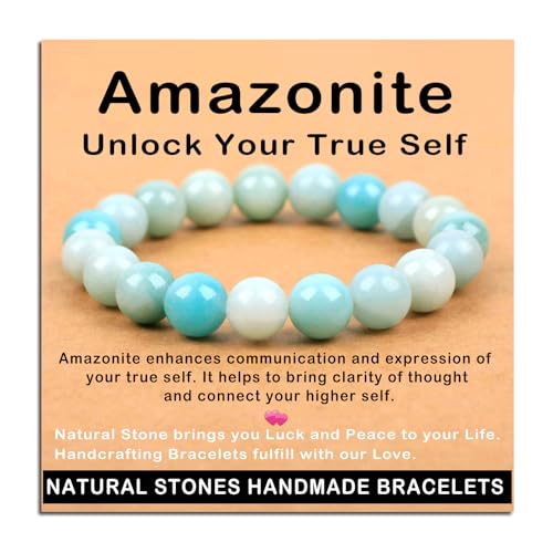AD Beads Handmade Gemstone Stretch Elastic Bracelet Crystal Healing Reiki Nature's Beauty and Spiritual Essence Unisex (10mm, Amazonite (Unlock Your True Self)) - color: Amazonite (Unlock Your True Self), size: 10mm