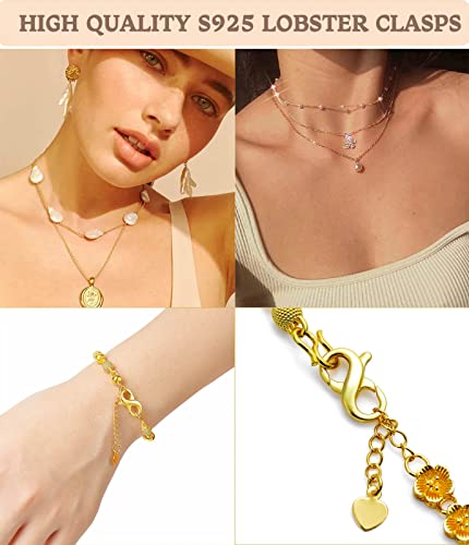 Dailyacc S925 Double Opening Lobster Clasp Sterling Silver and Gold Necklace Bracelet Extender Clasps and Closures for DIY Jewelry - color: Gold 2PCS, size: 11mm × 6.5mm