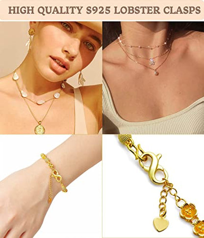 Dailyacc S925 Double Opening Lobster Clasp Sterling Silver and Gold Necklace Bracelet Extender Clasps and Closures for DIY Jewelry - color: Gold 2PCS, size: 11mm × 6.5mm