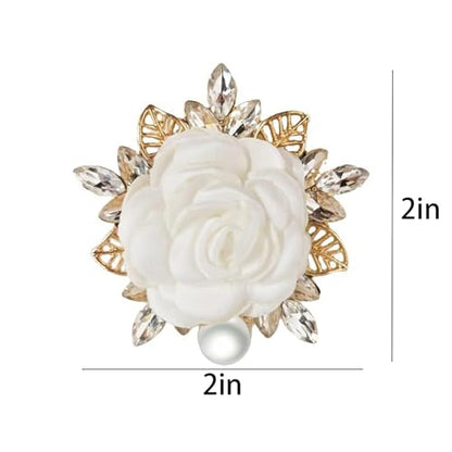 Rose Flower Brooch for Women Large Flower Brooch Elegant Pearl Brooches Handmade Crystal Pearl Pins Fabric Floral Lapel Pin Christmas Valentine's Day Dress Suit Accessories - color: white
