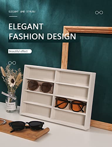 Coward Sunglass Organizer, Beige Velvet Glasses Trays - Eyeglasses Watches Jewelry Display - Men Women (8 Grids) - color: Beige Velvet, size: Sunglasses Tray