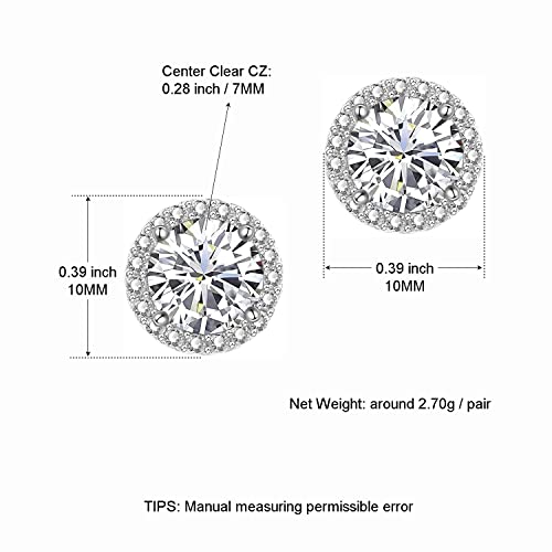 YOMELA Round Cubic Zirconia Stud Earrings for Women | Everyday Dainty, Diamond-Like Brilliance, CZ Halo Birthstone Studs, Hypoallergenic & Lightweight, Elegant & Versatile - color: White