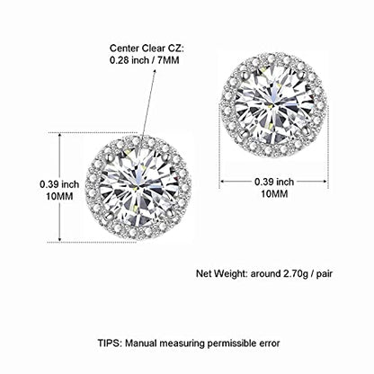 YOMELA Round Cubic Zirconia Stud Earrings for Women | Everyday Dainty, Diamond-Like Brilliance, CZ Halo Birthstone Studs, Hypoallergenic & Lightweight, Elegant & Versatile - color: White