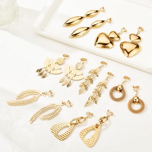 15 Pairs Gold Clip on Earrings for Women Fashion,Lightweight Fake Earrings Set - style: Style C