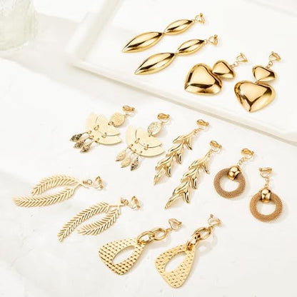 15 Pairs Gold Clip on Earrings for Women Fashion,Lightweight Fake Earrings Set - style: Style C