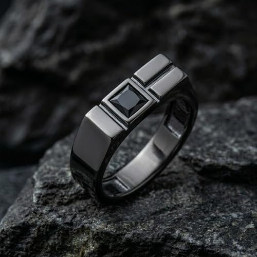 Modern Square Signet Ring 925 Sterling Silver Black Rhodium for Men | Made to order in 60+ sizes, solid 925 sterling silver, black rhodium finish, geometric standout piece for modern styling.