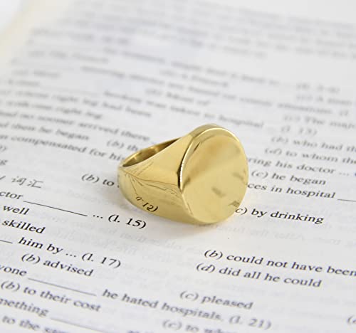 MYNENEY Stainless Steel Round Shape Classical Simple Plain Wedding Engagement Statement Pinky Band Signet Rings for Men Women Size 4-15 - color: Men Size Gold