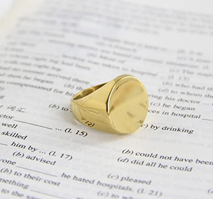MYNENEY Stainless Steel Round Shape Classical Simple Plain Wedding Engagement Statement Pinky Band Signet Rings for Men Women Size 4-15 - color: Men Size Gold