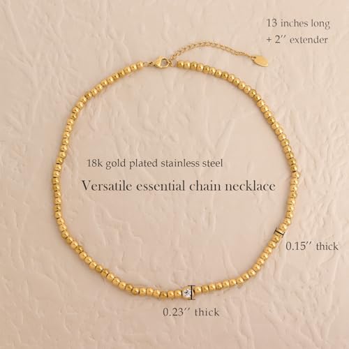 Jean Beau Gold Choker Necklace for Women, Simple 18K Gold Plated Adjustable Link Chain Prom Jewelry Gifts - color: Beaded Ball