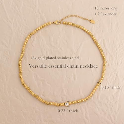 Jean Beau Gold Choker Necklace for Women, Simple 18K Gold Plated Adjustable Link Chain Prom Jewelry Gifts - color: Beaded Ball
