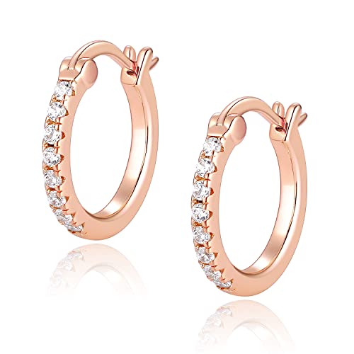 14K Gold Plated Hoop Earrings for Women with 925 Sterling Silver Post, Lightweight Small Hoop Earrings 15mm/20mm Huggie Hoop Earrings - color: CZ Hoop - 14K Rose Gold Plated, size: 15MM