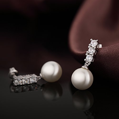 Han han Pearl Stud Earrings for Women 925 Sterling Silver, Pearl Jewelry Gift for Women 8MM-13MM - style: C- 3 Stones Pearl Studs-10mm