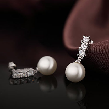 Han han Pearl Stud Earrings for Women 925 Sterling Silver, Pearl Jewelry Gift for Women 8MM-13MM - style: C- 3 Stones Pearl Studs-10mm