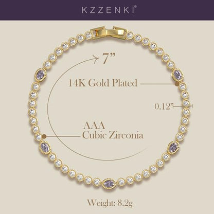 Gold Bracelets for Women, 3mm Cubic Zirconia Tennis Bracelet 7 Inch Gold Jewelry - color: Purple