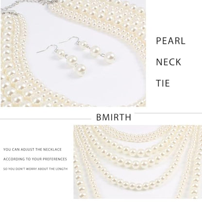 Long Pearl Necklace Layered Pearls Necklace and Earrings Set Pearl Body Jewelry