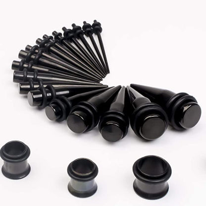 36pcs Ear Stretching Kit 14G-00G Surgical Steel Tapers Tunnels Gauges Set for Starter Women and Men Expanders Body Piercing Jewelry - color: Black