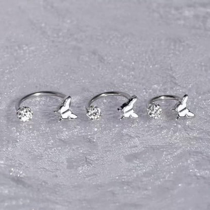 16G Stainless Steel Enamel Butterfly Lip Rings for Women Cute Snake Bite Jewelry White Butterfly Crystal Ball Hoop Lip Rings Tragus Cartilage Helix Daith Earring Body Piercing Jewelry 8/10/12mm - size: 10mm