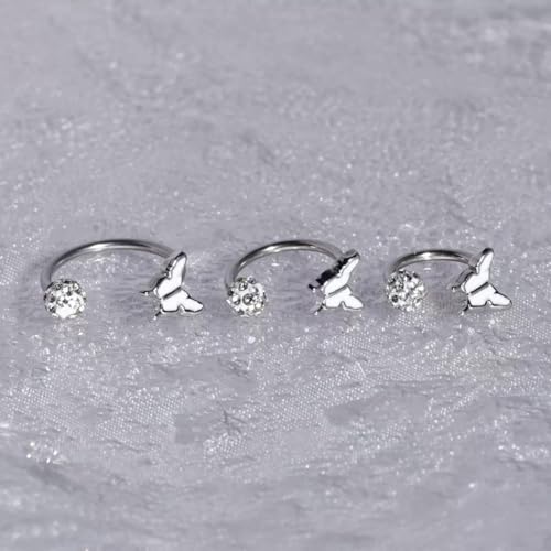 16G Stainless Steel Enamel Butterfly Lip Rings for Women Cute Snake Bite Jewelry White Butterfly Crystal Ball Hoop Lip Rings Tragus Cartilage Helix Daith Earring Body Piercing Jewelry 8/10/12mm - size: 12mm