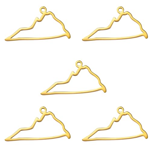 kkjoy 5Pcs Hollow Continents Maps of USA Pendant Charms for Jewelry Making and Crafting, Stainless Steel Mini Charm Craft Supplies Accessories for DIY Bracelet Necklace Earrings - color: Hollow Virginia Map - Gold