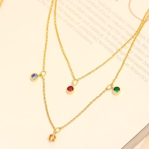 LeCalla Italian Sterling Silver Layered Necklace Handmade Multi Row Layering Necklaces for Women - color: Zirconia Layered