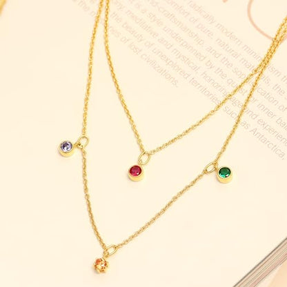 LeCalla Italian Sterling Silver Layered Necklace Handmade Multi Row Layering Necklaces for Women - color: Zirconia Layered