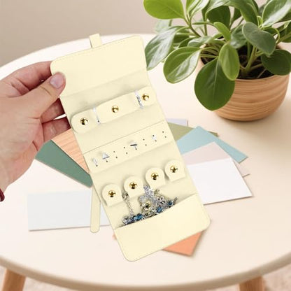 Travel Jewellery Organizer, Foldable Roll-Up Jewelry Travel Pouch, Portable Small Jewelry Travel Case for Necklaces Rings Earrings (Beige) - color: Beige