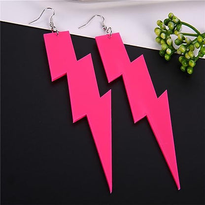 ONLYJUMP Acrylic Exaggerated Lightning Earrings Statement Punk Retro Geometric Delicate Neon Personalized Earrings Accessory Jewelry for Women - color: Exaggerated Rose Red