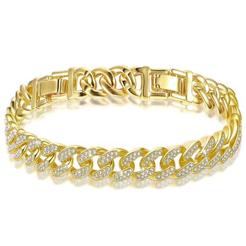Batiyeer Women's Ankle Bracelets Cuban Link Chain Anklets Adjustable Chunky Anklets with Detachable Extender Rhinestone Bling Jewelry Gifts - color: Gold, size: 12 Mm, 9+2 Inches