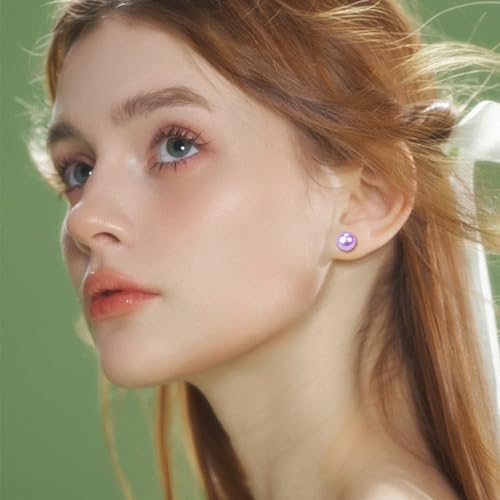 12 Pairs Colorful Pearl Stud Earrings for Women Stainless Steel Small Studs Set - color: Pearl: 8mm
