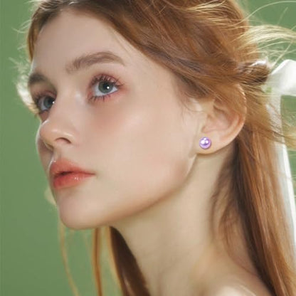 12 Pairs Colorful Pearl Stud Earrings for Women Stainless Steel Small Studs Set - color: Pearl: 8mm