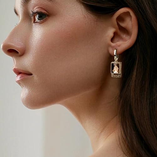 Sonateomber Christmas Tree Dangle Small Gold Hoop Earrings for Women, Cute Sparkly CZ Rhinestone Maple Clover Leaf Drop Earings Thanksgiving Holiday Accessories Fashion Jewelry Gift - color: Rectangle Gold