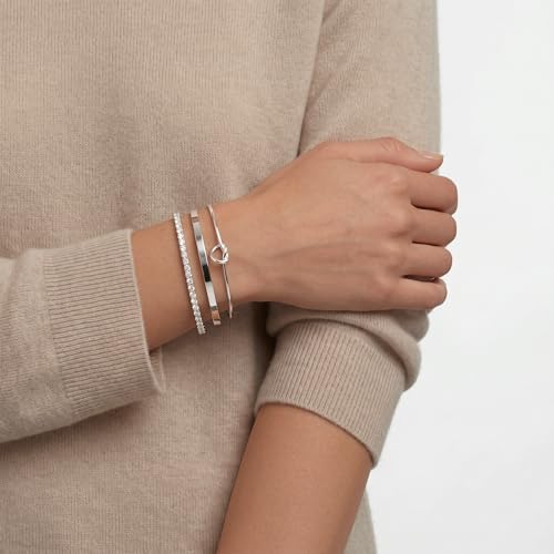 925 Sterling Silver Bracelets for Women Stack, Trendy Tennis Bangle Cuff Jewelry Set 14K Gold Plated, Adjustable Bracelet Set for Wrist Essentials, Women Fashion Watch Band Acecessories - style: Bracelet_3pcs(Dainty Tennis Set1-Silver)