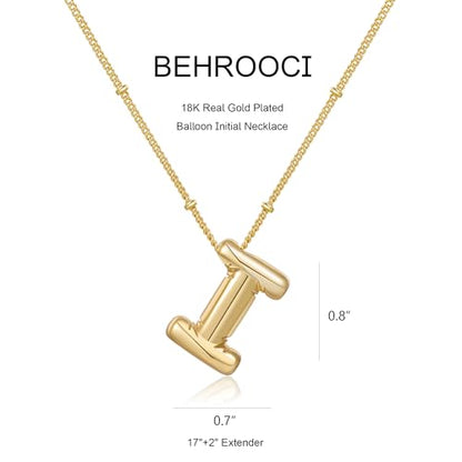 Gold Bubble Initial Necklace for Women Balloon Letter Necklace 18K Gold Plated Dainty Alphabet Pendant Puffy Name Personal Necklace - color: I
