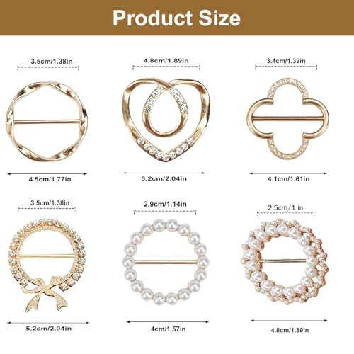 6PCS Scarf Ring Clips for Women – Fashionable Metal Round Circle Shirt Clip Buckles, T-Shirt Ties Clips, Clothing Ring Wrap Holders for Scarves, Shirts, Belts, and Hats – Durable Zinc Alloy, Elegant Gold Finish