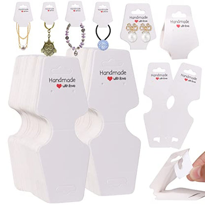 200PCS Bracelet Display Cards Necklace Holder Cards Self Adhesive Jewelry Packaging Selling Card for Small Business (White, 1.8x4.7 inches) - color: White